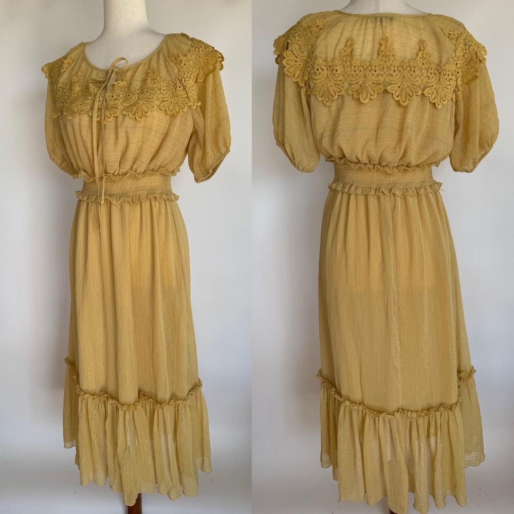 Anthropologie Moon River Cottagecore Dress Lace Midi Ruffle Milk Maid Peasant S - Picture 5 of 16